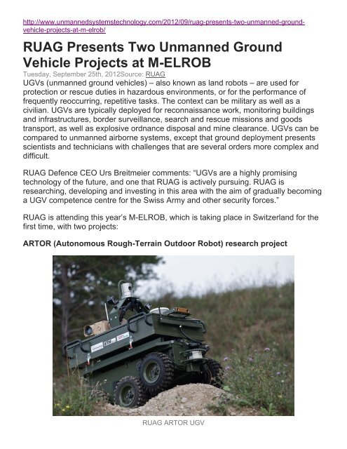 RUAG Presents Two Unmanned Ground Vehicle ... - Velodyne Lidar