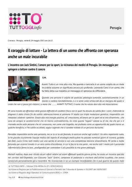 Il coraggio di lottare - La lettera di un uomo che affronta ... - Tuttoggi