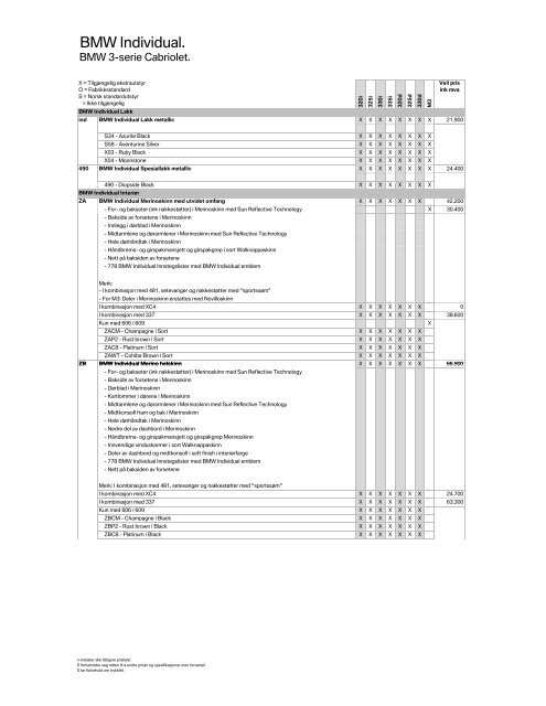 E93 - 3-serie Cabriolet 03_2010 Veiledende prisliste PDF ... - BMW