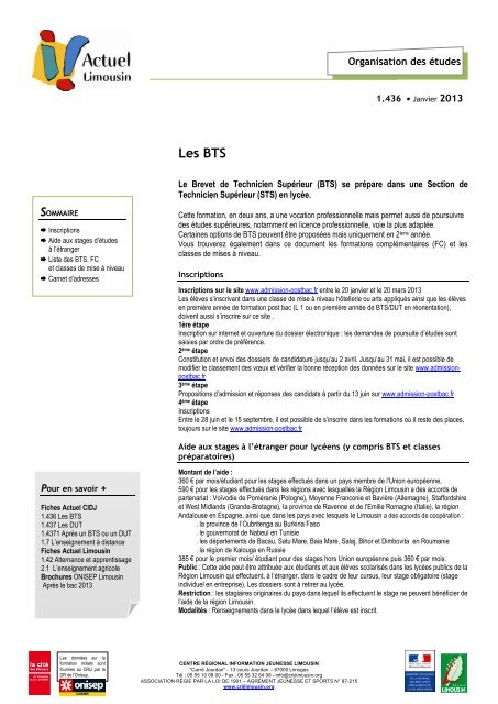 1.436 Les BTS - janvier 2013 - (CRIJ) Limousin