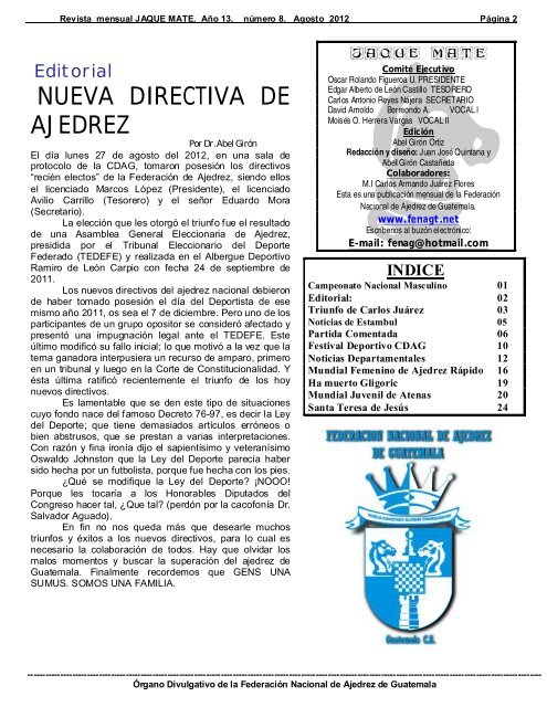 Revista Jaque Mate de Agosto 2012 - Confederación de Ajedrez ...