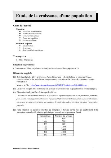 Etude de la croissance d'une population