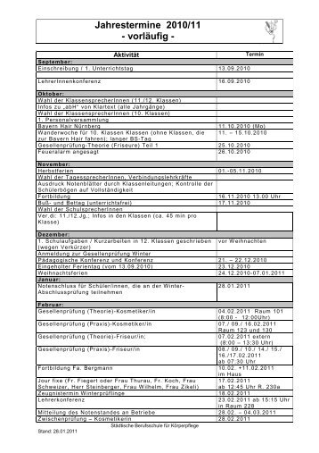 Jahrestermine 2010/11 - StÃ¤dtische Berufsschule fÃ¼r KÃ¶rperpflege