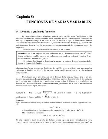 CapÃ­tulo 5: FUNCIONES DE VARIAS VARIABLES