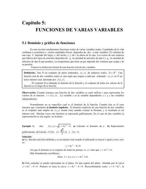 CapÃ­tulo 5: FUNCIONES DE VARIAS VARIABLES