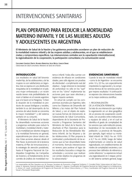 Plan operativo para reducir la mortalidad materno infantil y de las ...