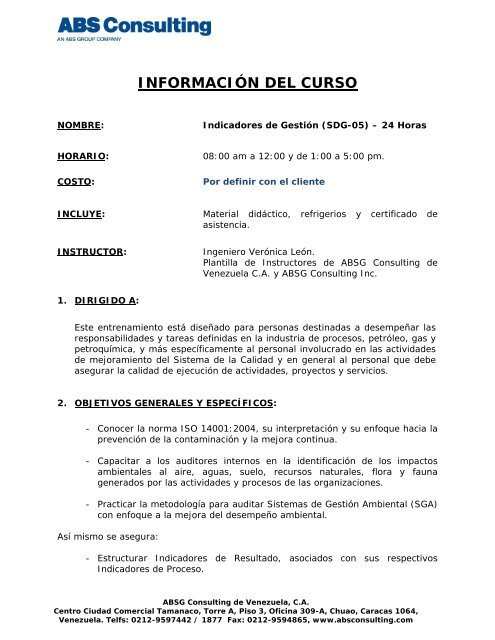 INFORMACIÃN DEL CURSO - ABS Consulting