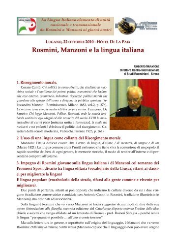 Rosmini, Manzoni e la lingua italiana - Centro Internazionale di ...