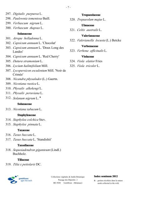 Index seminum - Gembloux Agro-Bio Tech - UniversitÃ© de LiÃ¨ge