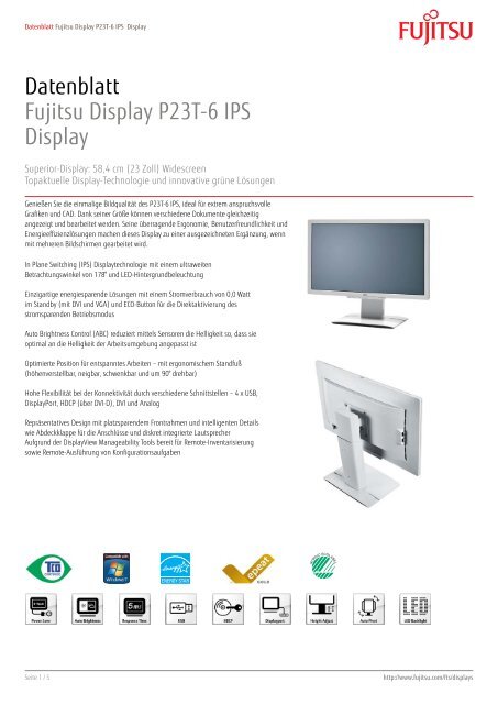 Datenblatt Fujitsu Display P23T-6 IPS Display