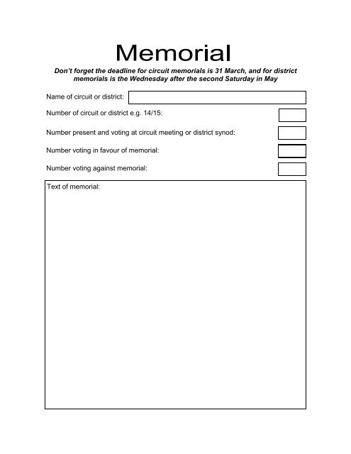 Download memorial template as PDF file to print out