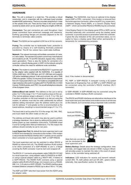 IQ204/ADL Autodialling Controller Data Sheet - Trend