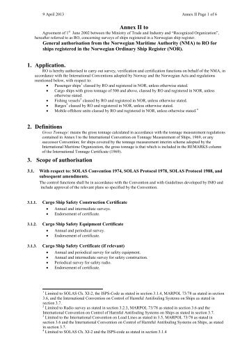 Annex II to the Agreement of June 1st 2002