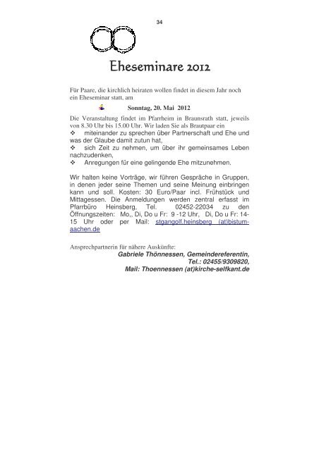 Vermeldungen April 2012 - Kirchen im Selfkant