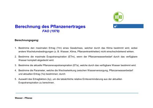 Pflanzenertrag und Wasserverbrauch