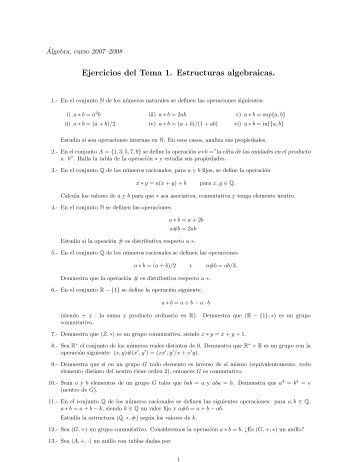 Ejercicios del Tema 1. Estructuras algebraicas. - QueGrande