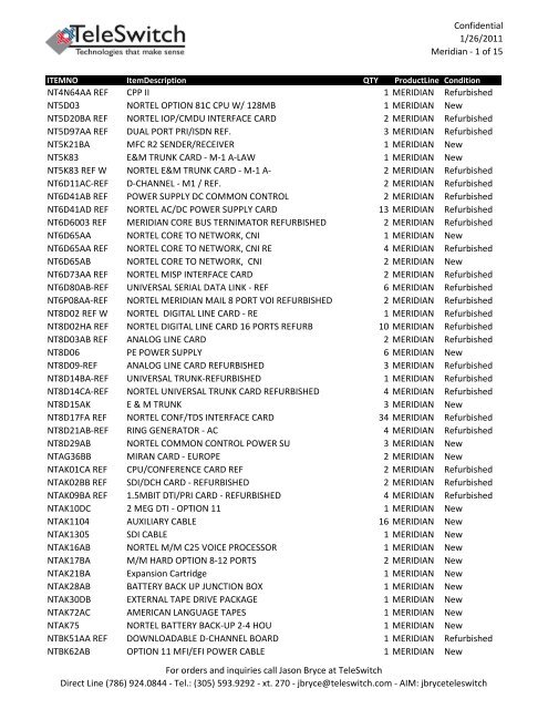 1 of 15 NT4N64AA REF CPP II 1 MERIDIAN ... - TeleSwitch