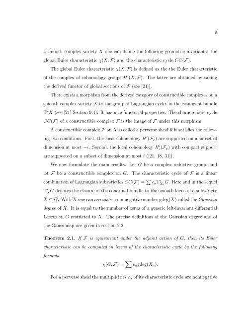 a gauss-bonnet theorem, chern classes and an adjunction formula