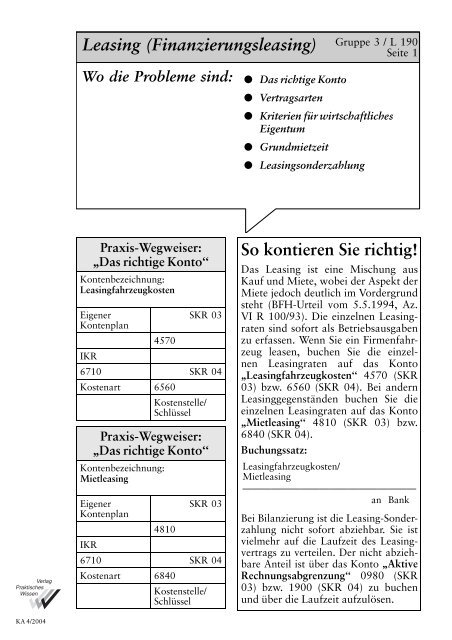 Leasing (Finanzierungsleasing) Gruppe 3 / L 190 So ... - Wilhelm-Data