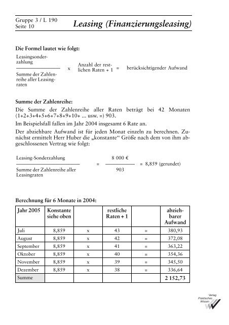 Leasing (Finanzierungsleasing) Gruppe 3 / L 190 So ... - Wilhelm-Data