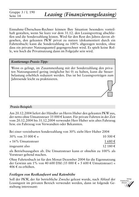 Leasing (Finanzierungsleasing) Gruppe 3 / L 190 So ... - Wilhelm-Data