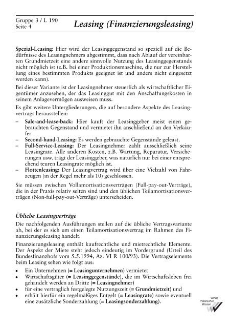 Leasing (Finanzierungsleasing) Gruppe 3 / L 190 So ... - Wilhelm-Data