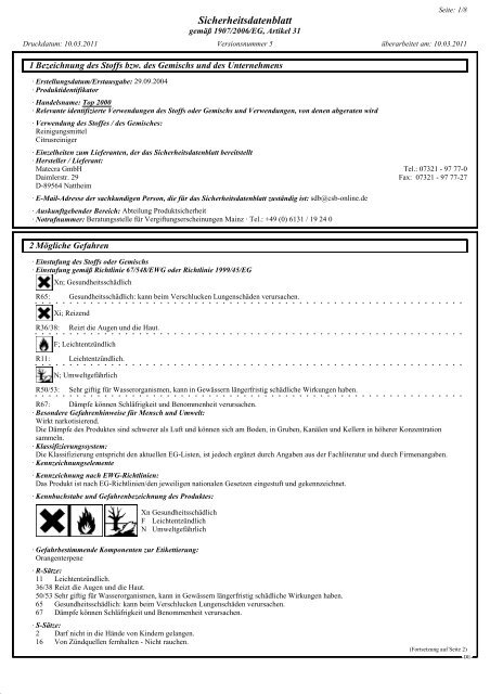 Sicherheitsdatenblatt - Matecra GmbH