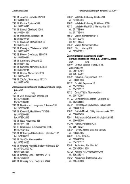 AdresÃ¡Å zdravotnickÃ½ch zaÅÃ­zenÃ­ k 20.6.2011 - ÃZIS ÄR