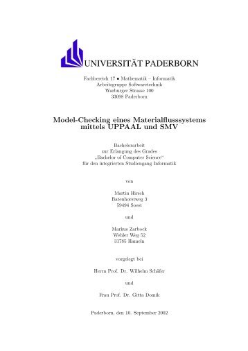Model-Checking eines Materialflusssystems mittels UPPAAL und SMV