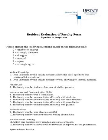 Resident Evaluation of Faculty Form