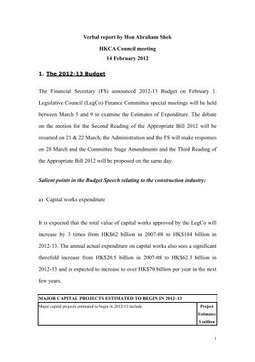 (FS) announced 2012-13 Budget on - Hong Kong Construction ...