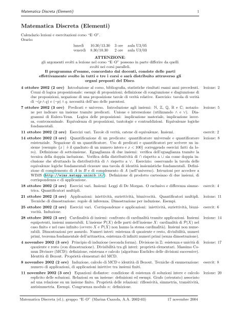 Matematica Discreta (Elementi) - Matematica e Applicazioni