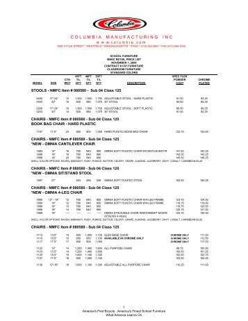 November 1, 2009 MHEC Price List - Columbia Manufacturing Inc.