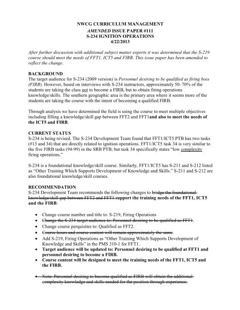 AMENDED S-234, Ignition Operations - NWCG Training and ...