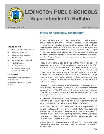 Superintendent's Weekly Bulletin - Lexington Public Schools
