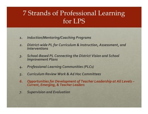 Professional Learning Program - Lexington Public Schools