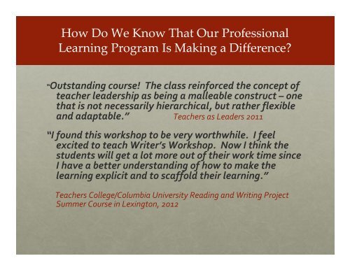 Professional Learning Program - Lexington Public Schools