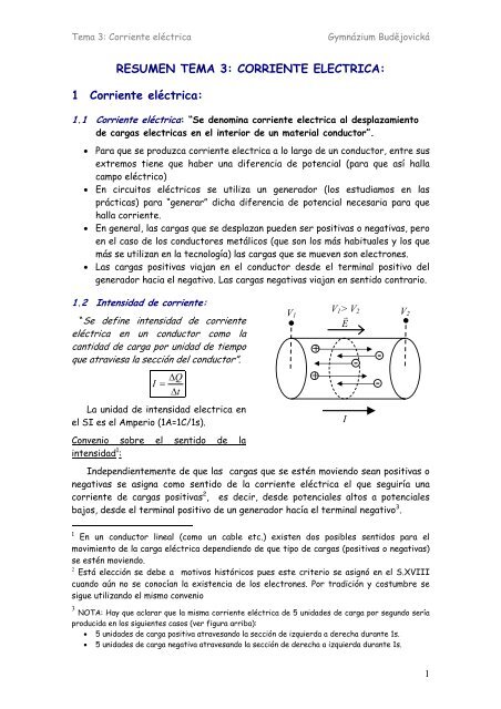 RESUMEN TEMA 3: CORRIENTE ELECTRICA: 1 Corriente elÃ©ctrica ...