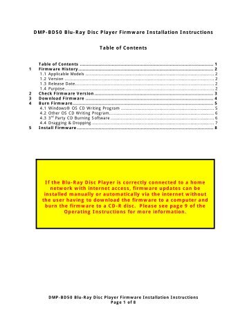 DMP-BD50 Firmware Instructions - Panasonic