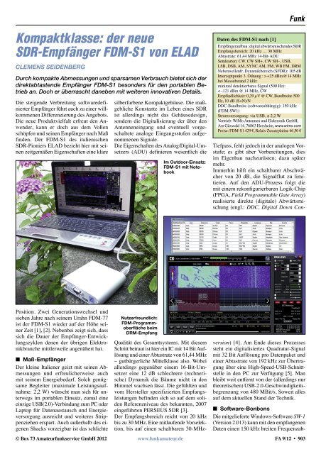 Kompaktklasse: der neue SDR-EmpfÃƒÂ¤nger FDM-S1 von ELAD - WiMo