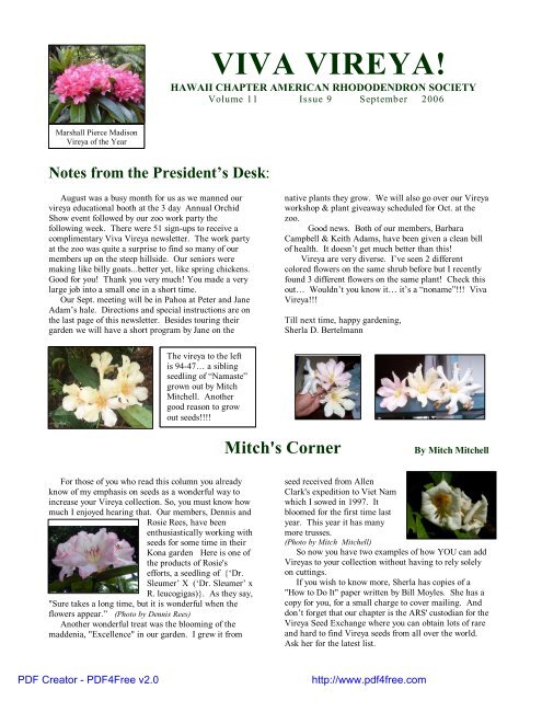 VIVA VIREYA! - Hawaii Chapter, American Rhododendron Society