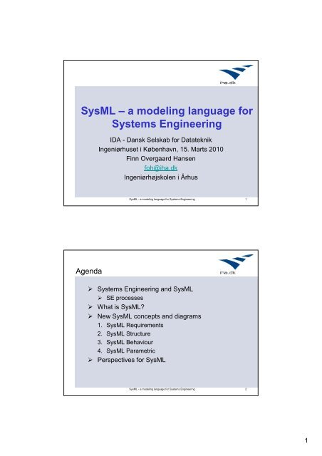 1 SysML - a modeling language for Systems Engineering