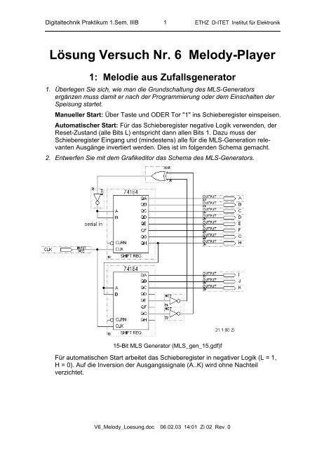 LÃƒÂ¶sung Versuch Nr. 6 Melody-Player 1: Melodie aus Zufallsgenerator