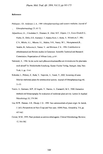 In vitro antimicrobial activity of some medicinal plants from. Cameroon.