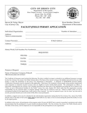 FACILITY/FIELD PERMIT APPLICATION - Jersey City