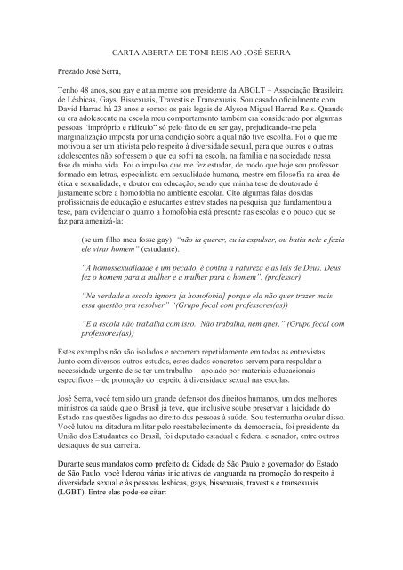 Carta aberta e orgulhosa de professoras e professores LGBT+ para estudantes  LGBT+ da Faculdade de Direito da UFMG