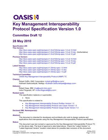 Key Management Interoperability Protocol - OASIS Open Library