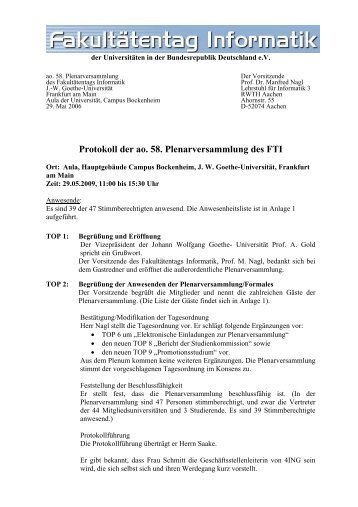 Protokoll der ao. 58. Plenarversammlung des FTI - FakultÃ¤tentag ...