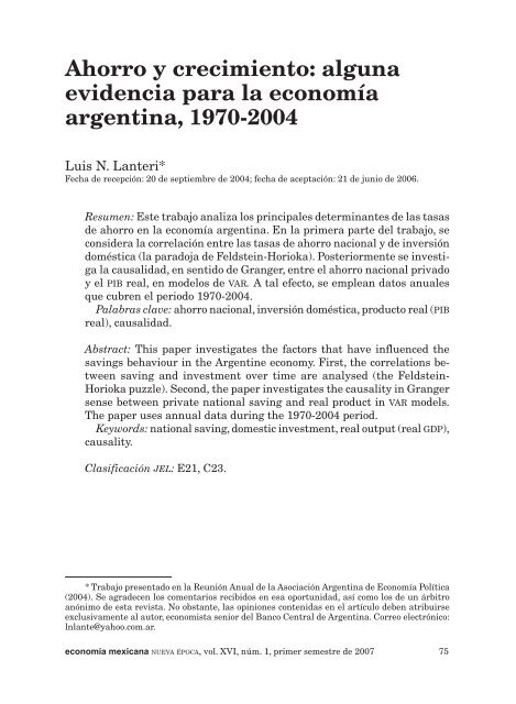 alguna evidencia para la econom a argentina 1970 2004