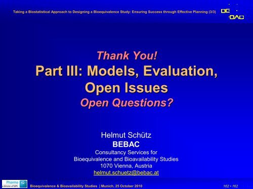 Part III - BEBAC â¢ Consultancy Services for Bioequivalence